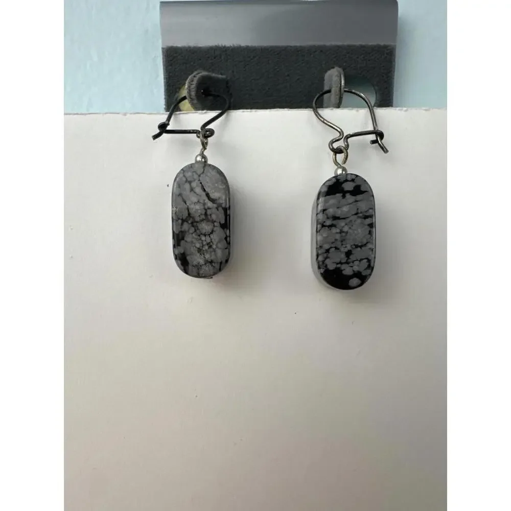 Snowflake Obsidian Dangle Drop Earrings